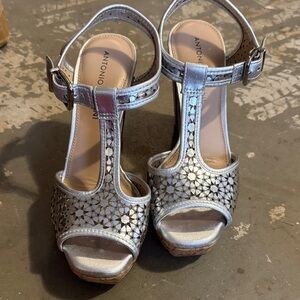 ANTONIO MELANI Metallic Silver Heeled Sandals